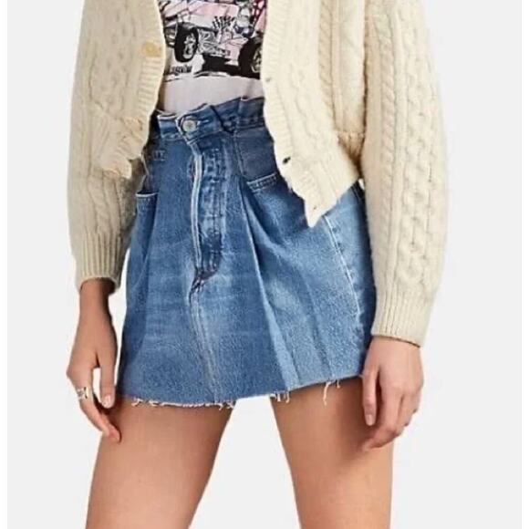 Re/Done x Levi's Attico Pleated Denim Mini Skirt Blue Distressed XS $450 Retail - Picture 1 of 6